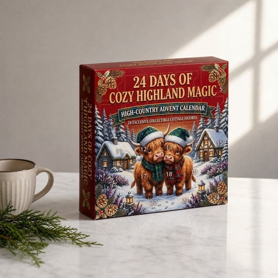 Christmas Advent Calendar 2026, 24-Day Highland Cow Advent Calendar,Fun 2d Acrylic Highland Cow Figurine Ornaments,Gift for Cows Lovers