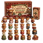 Christmas Advent Calendar 2026, 24-Day Highland Cow Advent Calendar,Fun 2d Acrylic Highland Cow Figurine Ornaments,Gift for Cows Lovers