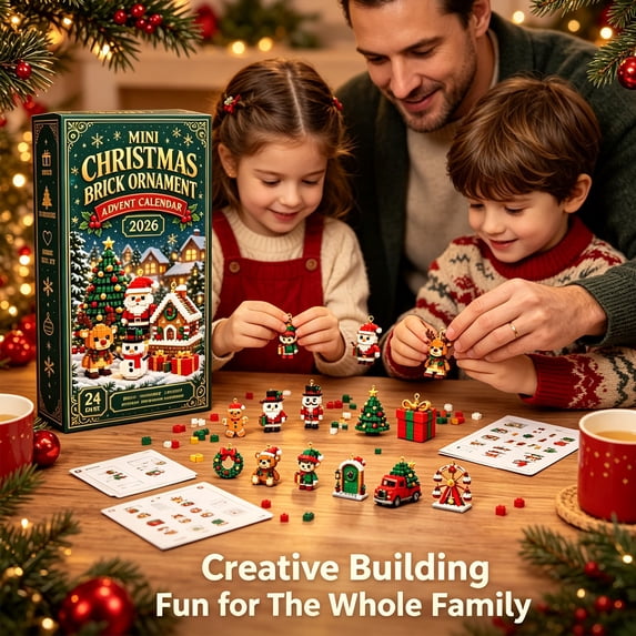 Christmas Advent Calendar 2026, 24 Day Mini Buildable Brick Ornaments, DIY Building Block Christmas Tree Decorations with Hanging Loops, Holiday Festive Display Set