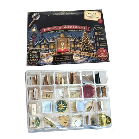 Christmas Advent Calendar 2026 24-Day Mystery Puzzle Game with 6 Suspects, Interactive Murder Mystery Game Family Game Night Investigation, Festive Christmas Puzzle and Countdown