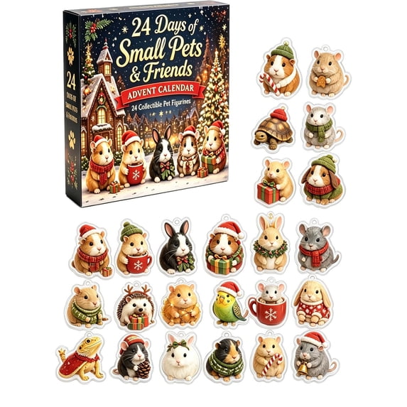 Christmas Advent Calendar 2026, 24 Day Small Pet Advent Calendar,Fun 2D Acrylic Cute Small Pet Figurine Ornaments,Gift for Pet Lovers
