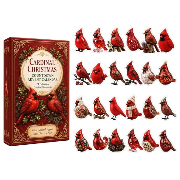 Christmas Advent Calendar 2026 - 24 Days Cardinal Blind Box, 2D Ornaments Countdown for Tree Decor & Holiday Gift