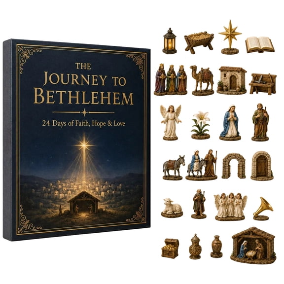 Journey to Bethlehem Advent Calendar 2026, 24-Day Christmas Countdown Display Box with Collectible Acrylic Nativity Scene Ornaments, Religious Holiday Decor & Seasonal Countdown Set for Adults