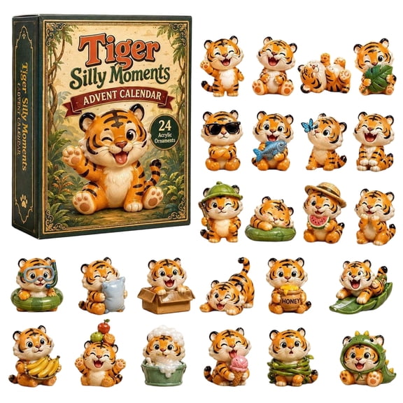 Christmas Advent Calendar 2026, 24 Piece Acrylic Ornament Advent Calendar with Tiger Theme 2D Flat Hanging Charms Blind Box Style Display Set
