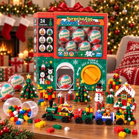 Christmas Advent Calendar 2026 with 24 Xmas Building Blocks Set Countdown Vending Machine, 24 Surprise Eggs, Interactive Advent Countdown Toy, Party Favors, Gifts for Kids, Teens, Adults