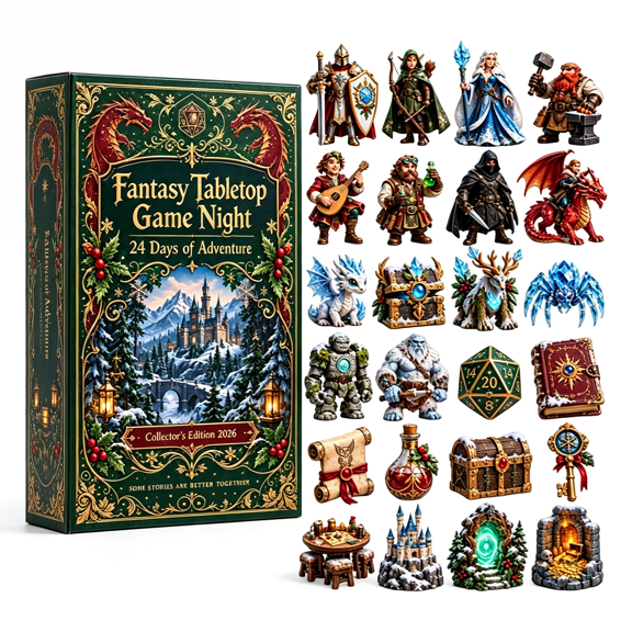 Christmas Advent Calendar 2026, 2D Acrylic 24 Days Fantasy Tabletop Game Miniature Countdown Box, Christmas Gift with 24Pcs RPG Fantasy Resin Mini Figurines Decorations