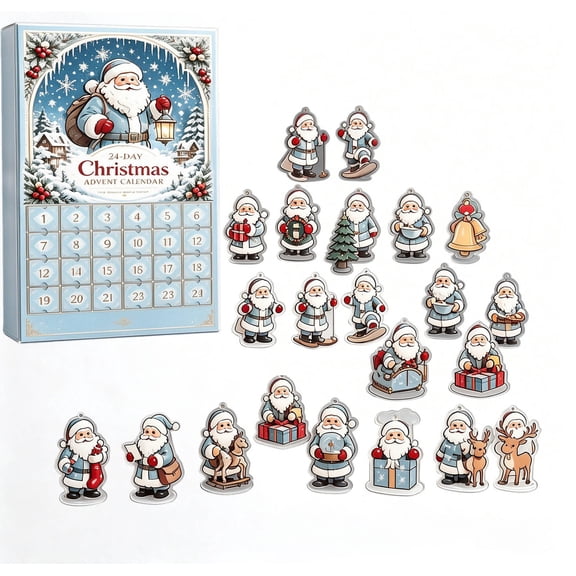 Christmas Advent Calendar 2026, 2D Acrylic Santa Claus Christmas Tree Ornament, Holiday Countdown Decoration for Tree Wall and Table, Festive Seasonal Home Decor Gift Display