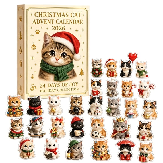 Christmas Advent Calendar 2026 for Cat Lovers Featuring 24 Days Christmas Countdown with 2D Acrylic Feline Decorative Charms for Holiday Surprises Collectible Mystery Gift Set
