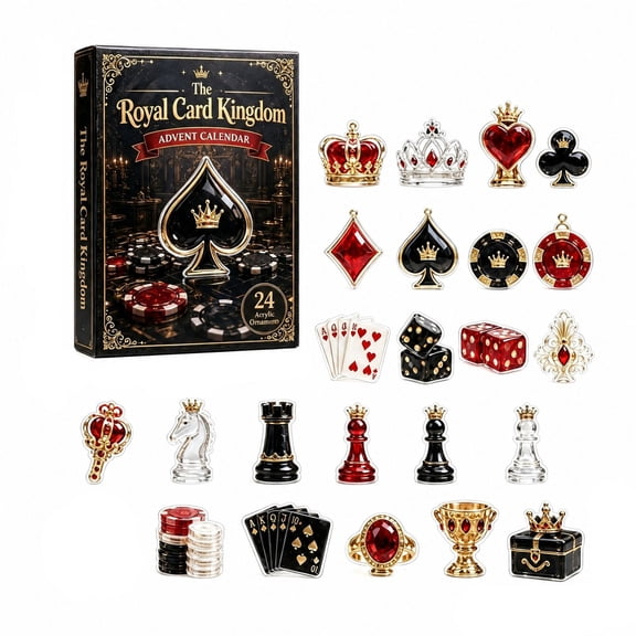 Christmas Advent Calendar-2026 Countdown Calendar 24 Days 2D Flat Acrylic Playing Card Theme Ornaments, Holiday Countdown Decorations, Christmas Party Favors Gift, Game Room Decor and Gifting