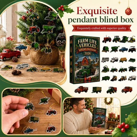 Christmas Advent Calendar 2026 Farm Life Vehicles Acrylic Ornaments Blind Box 24 Day Countdown Christmas Tree Pendants for Kids