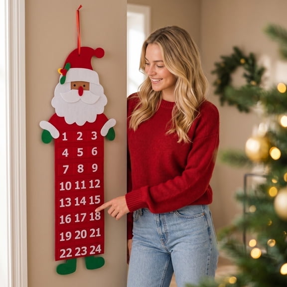 Christmas Advent Calendar 2026 Hanging Wall Decor 31 X 8 Inch Christmas Fabric Countdown Calendar Santa Style Decoration for Home Kids and Adults 1 Pack