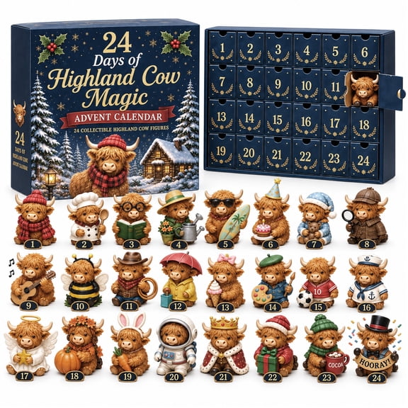 Christmas Advent Calendar 2026 Mystery Box 24 Highland Cow Figurines