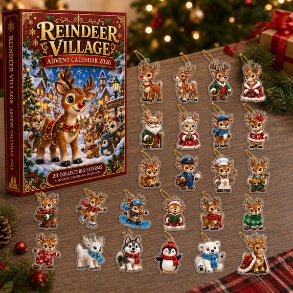 Christmas Advent Calendar 2026, Reindeer Village Hanging Ornament Countdown, Whimsical Winter Decorations for Christmas Tree Wreath Mantel Window Garland and Seasonal Home Displays