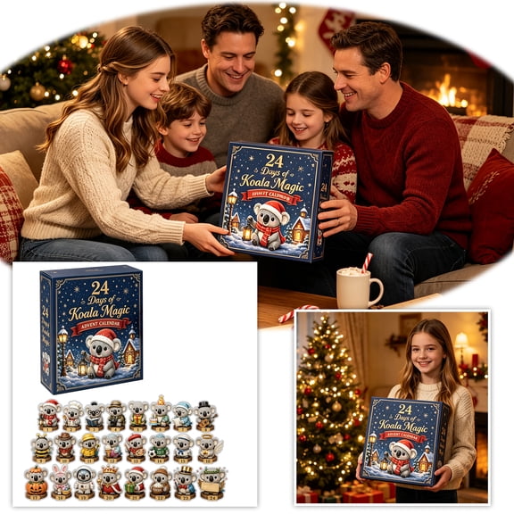 Christmas Advent Calendar 2026 with 2D Acrylic Blind Box, 24 Days, Blue Koala Theme, for Student, Toys Figurines