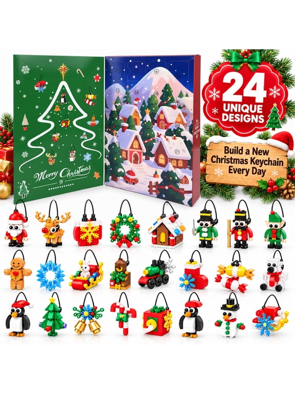 Christmas Advent Calendar, 24 Building Block Keychains Gift Set for Kids Boys Girls Ages 6 and Up