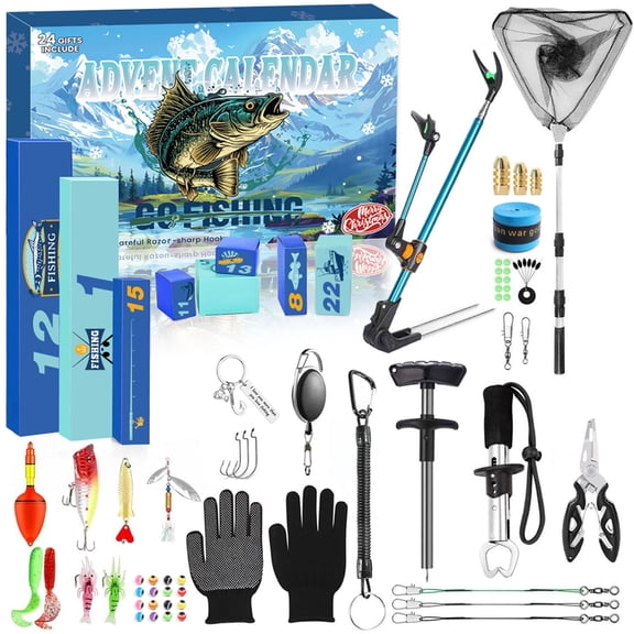 Christmas Advent Calendar 24 Day Countdown Fishing Tackle Surprise Box, Fishing-Themed Accessories for Anglers Adult Teen Boys, Quality Materials with Realistic Details _#B