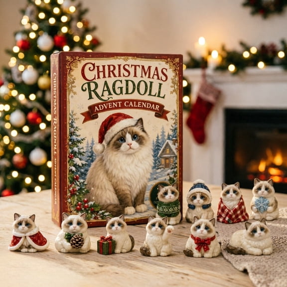 Christmas Advent Calendar, 24 Day Countdown Surprise Book with Cute Kitten Mini Figures, Holiday Collectible Toy for Home Desktop