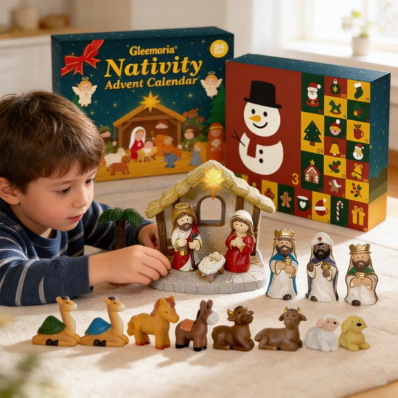 Christmas Advent Calendar 24 Day Countdown Surprise Scene Set Holiday Toy Gift Box Christmas Village Building Kit for Home Family Decor