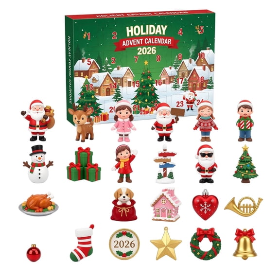 Christmas Advent Calendar, 24 Days 2D Mini Figures Blind Box for Tabletop & Fireplace Christmas Village Holiday Home Decor Gift for Adults