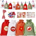 thumbnail image 1 of Christmas Advent Calendar 24 Days Burlap Hanging Countdown Drawstring Bags Advent Candy Bags with Countdown Number Stickers, Clips, Rope for Christmas Home Decor DIY Xmas Countdown Garland, 1 of 7