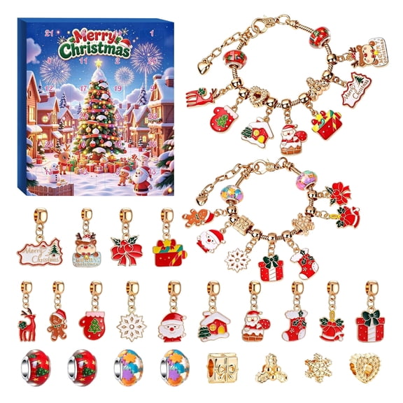 Christmas Advent Calendar 24 Days Countdown Calendar Surprise, DIY Charm Bracelet Beads Jewelry Gift Set for Girls Women