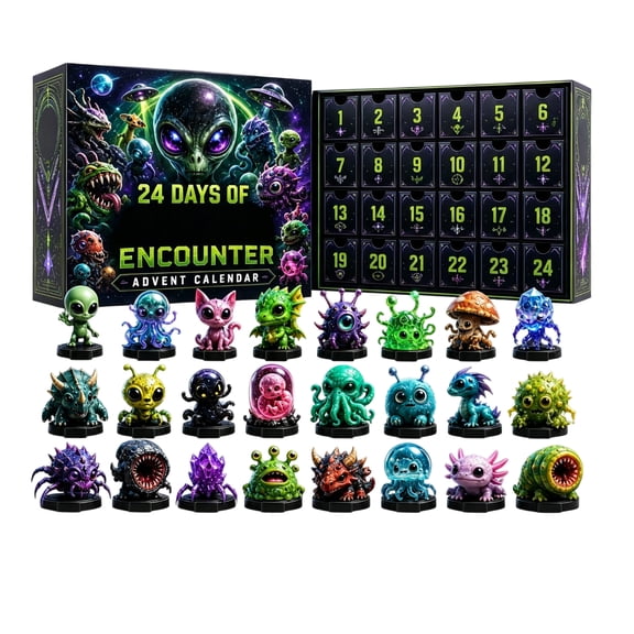 Christmas Advent Calendar 24 Days Countdown Gift Box, 2D Acrylic Alien Monster Mini Figurine Set, 24Pcs Cute Extraterrestrial Creature Figures, Christmas Surprise Gift for Sci-Fi Fans