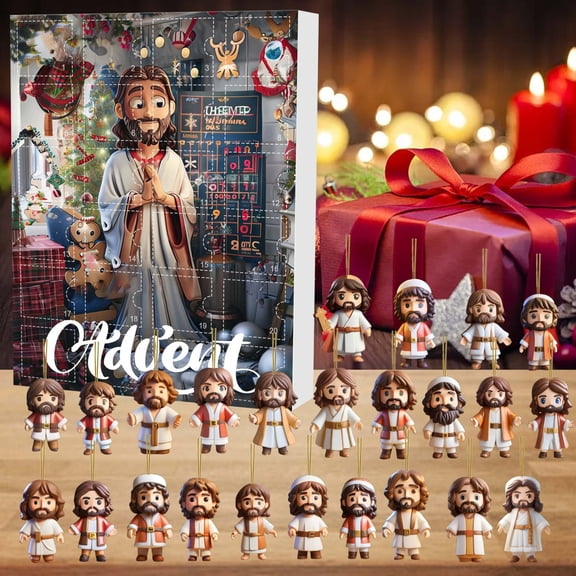 Christmas Advent Calendar 24 Days Digital Countdown Decorations,Xmas Tree Ornaments Set,24Pcs Mini Jesus Figurines,Children's Christmas Countdown Decor for Home Holiday Decoration