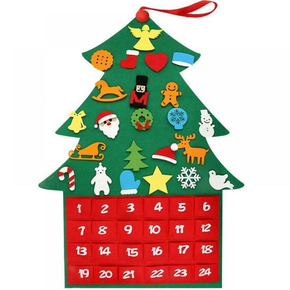 Christmas Advent Calendar, 24 Days Felt Christmas Tree Calendar Pattern and Number for Home Holiday Christmas Decorations