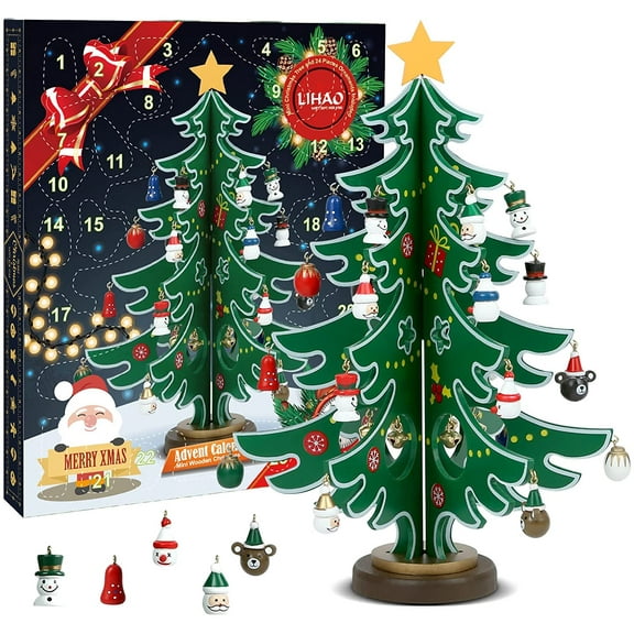Christmas Advent Calendar 24 Days Tabletop Tree Countdown with 24PCS Ornaments for Kids Boys Girls Party Favors Classroom Prizes Xmas Gift