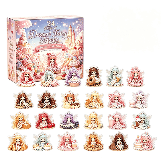 Christmas Advent Calendar, 24 Days of Dessert Fairy Magic Mini Blind Box Collectible Figurines, Surprise Toys Gift for Girls Kids