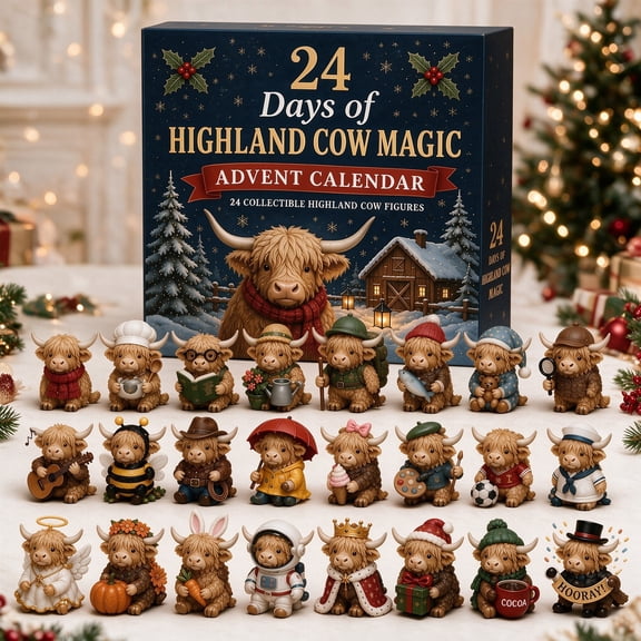 Christmas Advent Calendar,3D Highland Cow Christmas Advent Calendar,24 Day Christmas Countdown Ritual Surprise Gift Box,Suitable for Family,Friends and Collectors