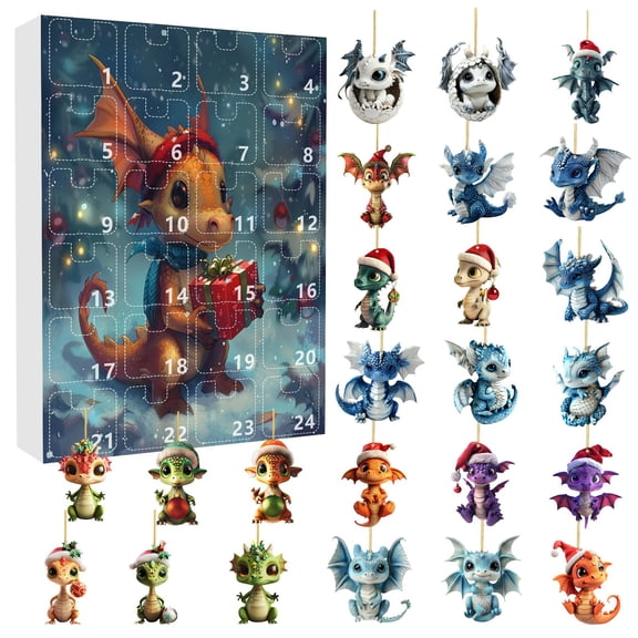 Christmas Advent Calendar Acrylic Ornaments – 24-Day Countdown Calendar with Cute Hanging Pendants – Flat 2D Christmas Tree Decorations for Home, Office, Kids & Gift Use