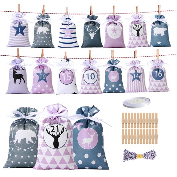 Christmas Advent Calendar Bags 24 Days Bags for Candy Bag Home Decoration Craft Holiday Decor