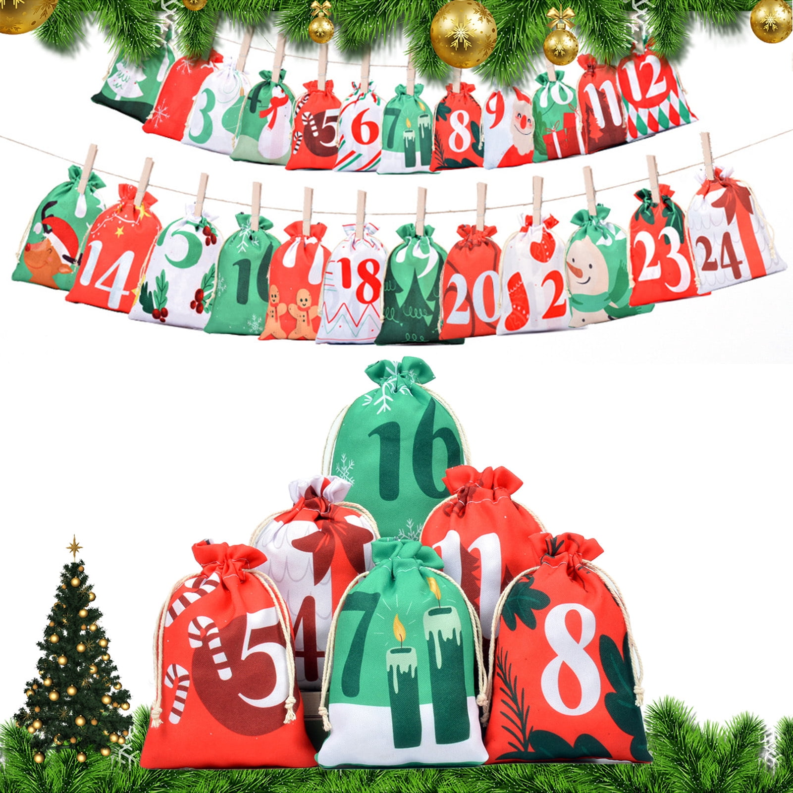Christmas Advent Calendar Bags | 24 Days Countdown Burlap Bags ...