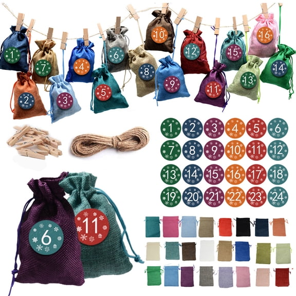 Christmas Advent Calendar Bags, 24 Days Countdown Candy Gift Pouches, DIY Holiday Celebration