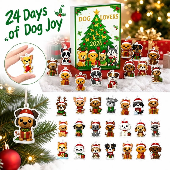 Christmas Advent Calendar Blind Box with 24 Pcs Adorable Mini Dog Theme Keychains Creative Charm Pendants Home Decor Gifts for Adults