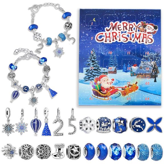 Christmas Advent Calendar Blue 24 Grid Countdown DIY Bracelet Surprise Gifts