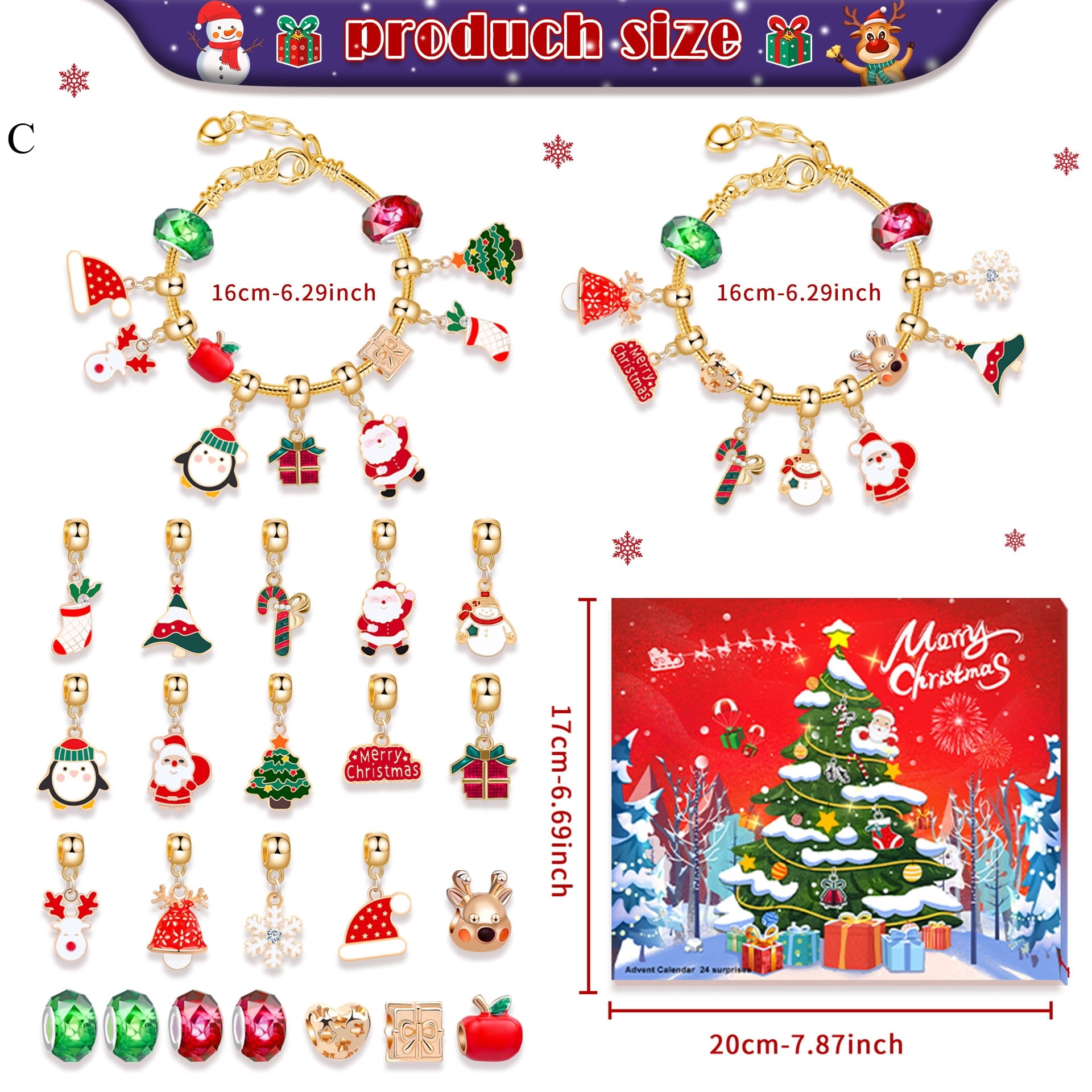 Christmas Advent Calendar Bracelets 24 Days Xmas Countdown Calendar for ...