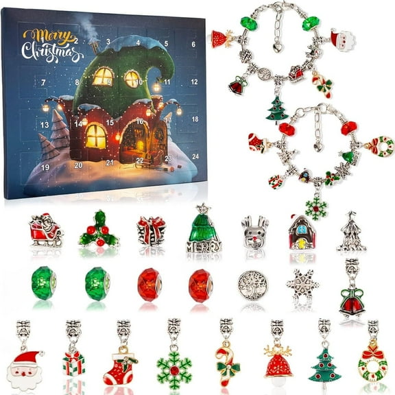 Christmas Advent Calendar Bracelets for Girls 24 Days Xmas Countdown Calendar DIY Jewelry Making Kit Gift 22 Charm Beads