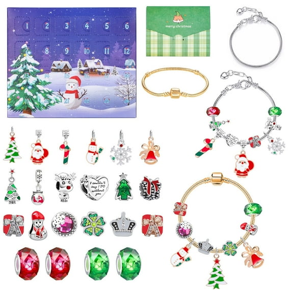 Christmas Advent Calendar Bracelets for Girls 24 Days Xmas Countdown Calendar DIY Jewelry Making Kit Gift