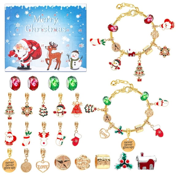 Christmas Advent Calendar Bracelets for Girls 24 Days Xmas Countdown Calendar DIY Jewelry Making Kit Xmas Gift
