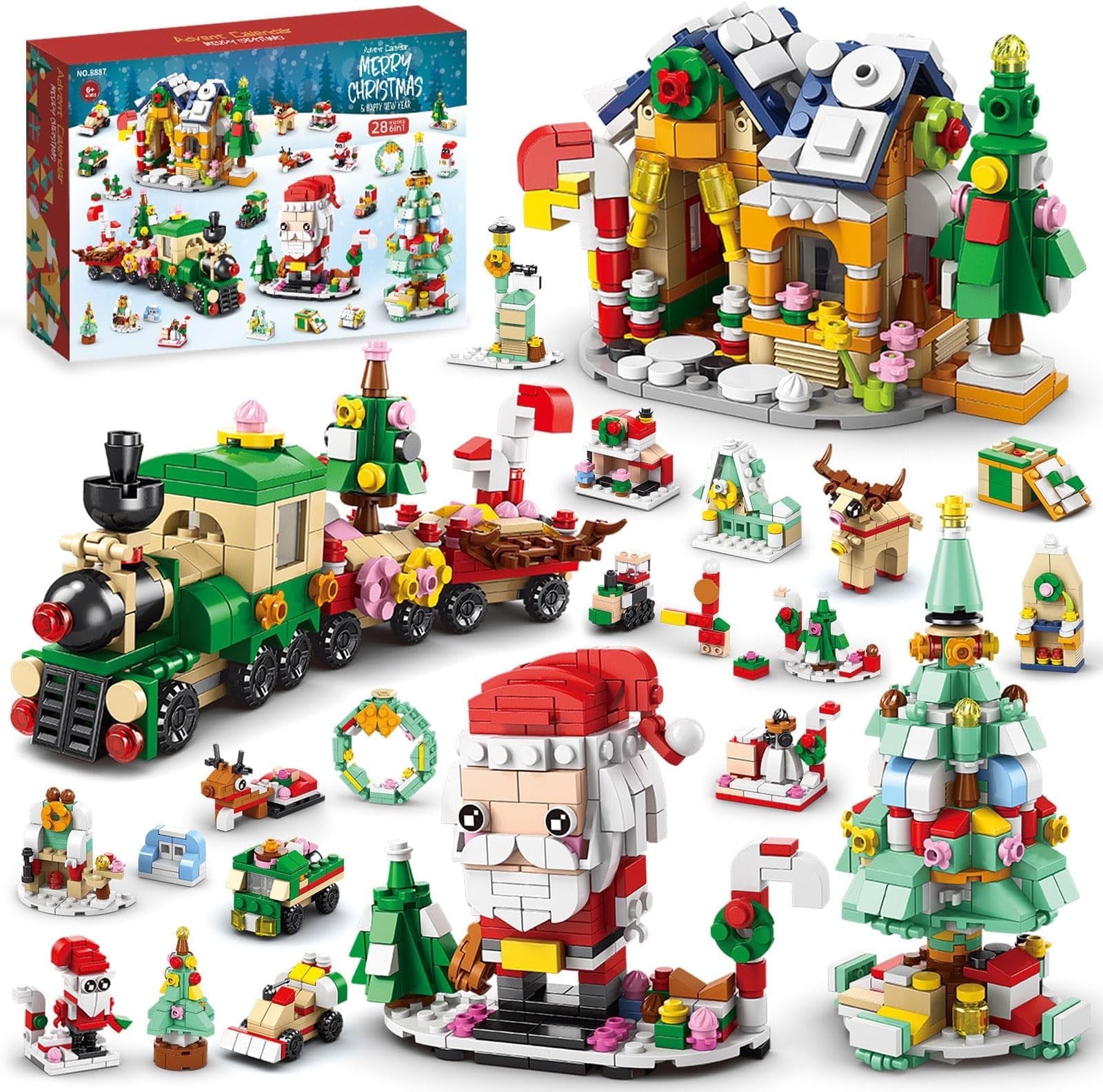 Christmas Advent Calendar Building Set - 2025 Countdown Playset 24 Collectible Surprises for Kids Christmas Toys Includes Santa Claus Tree Train Blocks Boy Girl 6-12 Year(1122 Pcs)