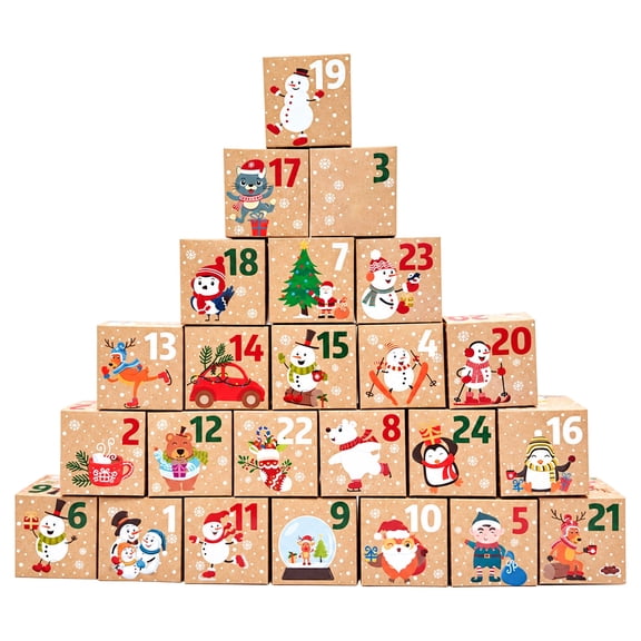 Christmas Advent Calendar Candy Box, 24Pcs Paper Foldable Holiday Print Festive Treat Apple Gift Packaging for Christmas Eve Party Favors