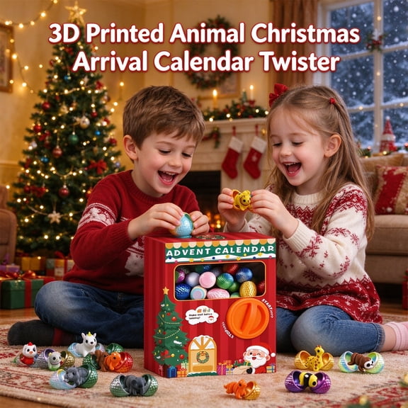 Christmas Advent Calendar Capsule Machine, 24 Capsules with 3D Printed Animal Figures, Twist-Knob Holiday Countdown Toy and Gift