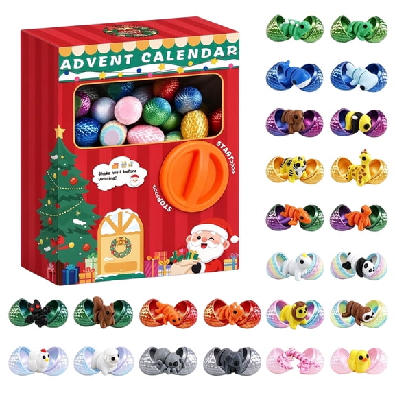 Christmas Advent Calendar Capsule Machine, 24 Capsules with 3D Printed Animal Figures, Twist-Knob Holiday Countdown Toy and Gift