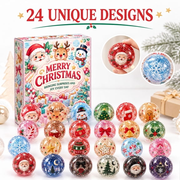 Christmas Advent Calendar Clear Squeeze Fidget Toy, 24‑Day Xmas Countdown Calendar Surprise Blind Box,Steamed Squishy Fidget Toys,Glitter Sequin Inside, Christmas Surprise Box for Holiday Gift‑Giving