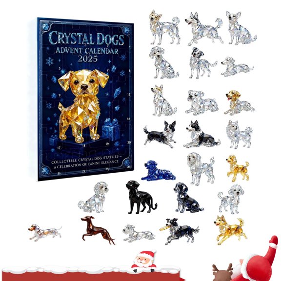 Christmas Advent Calendar,Crystal Dogs 2025 Advent Calendar - 24 2D Acrylic Dog Artworks, Christmas Countdown Experience with Detailed Canine Designs