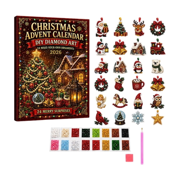 Christmas Advent Calendar, Diamond Art DIY Ornament Countdown, Handmade Holiday Craft Decorations for Tree Wreath Window Fireplace Shelf Door and Festive Home Decor