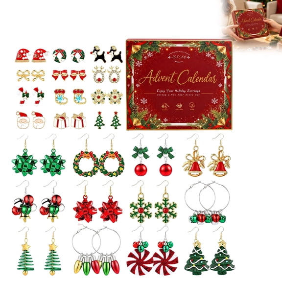 Christmas Advent Calendar Earrings 24 Days Christmas Countdown Jewelry Gift for Women Girls