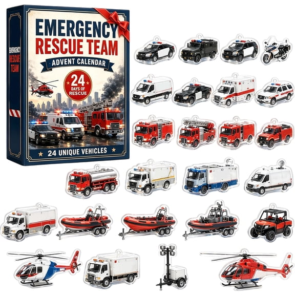 Christmas Advent Calendar Emergency Service Ornaments, 24Days 2D Acrylic Pendants, Rescue Theme, Holiday Countdown Decorations, Hanging Tree Charms, Seasonal Gift Collection